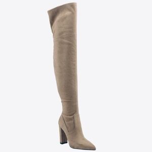 Over-Knee Faux Suede Thigh BOOTS Mushroom Tan Sand Camel Beige 7 SEXY Block Heel
